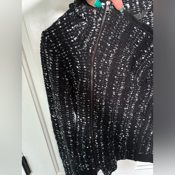 EUC Reeve Moto Cardigan Black White Cotton Blend Scandi Knitwear - Picture 6 of 15